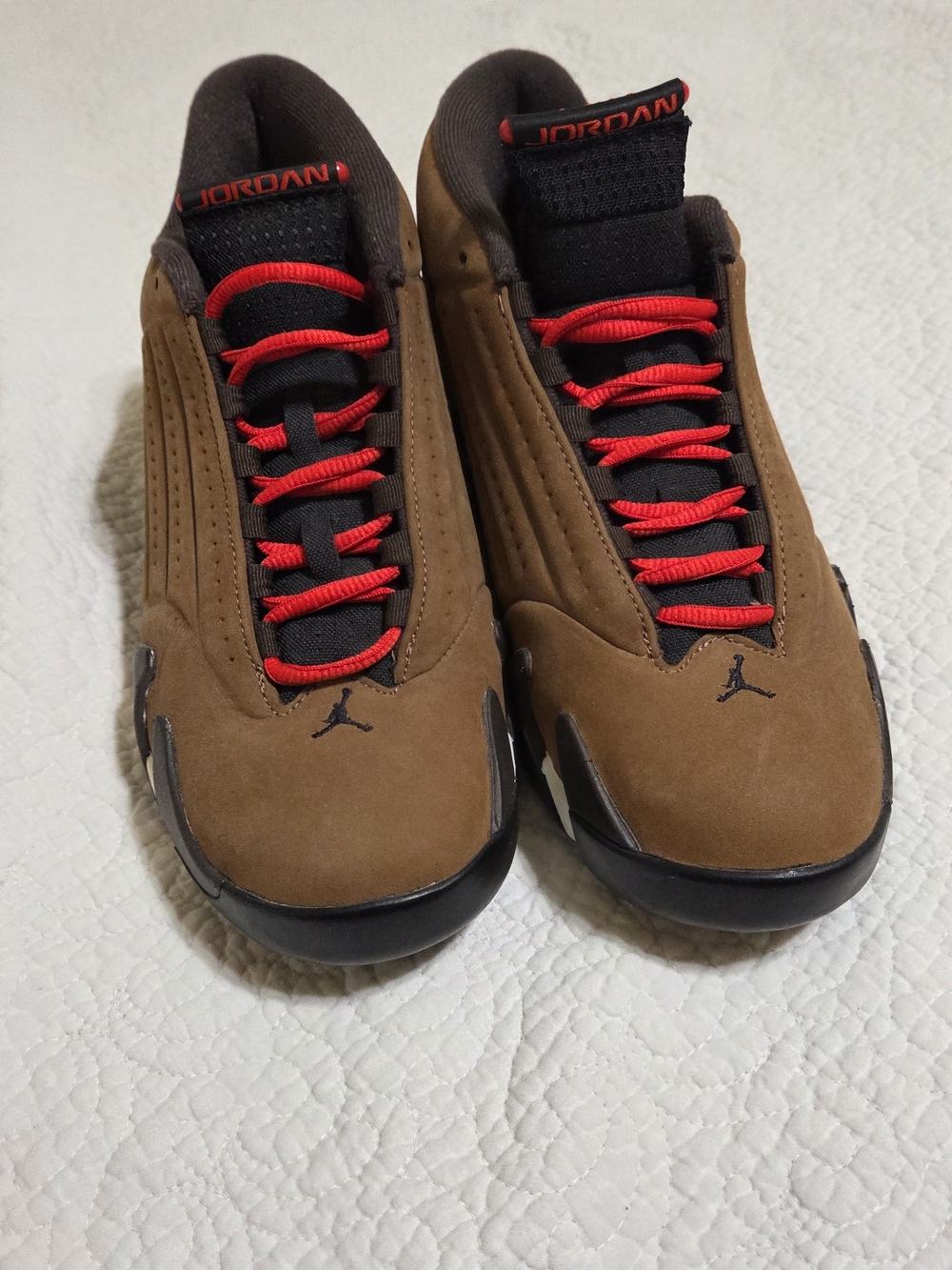 Jordan Men's Brown Suede Sneakers with Red Laces